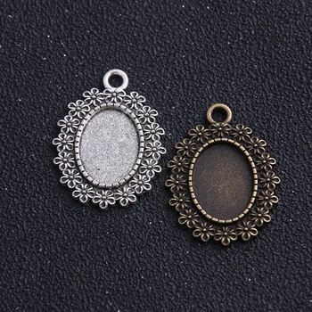 

4pcs/lot Wholesale Vintage Bronze Oval Filigree Cameo Cabochon Base sSetting 13*18mm Cabochon Pendant Settings