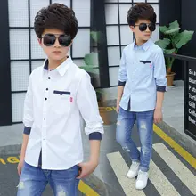 Модные хлопковые блузки для мальчиков весенне-осенняя рубашка с длинными рукавами для мальчиков детская одежда модная детская рубашка с отложным воротником От 5 до 14 лет