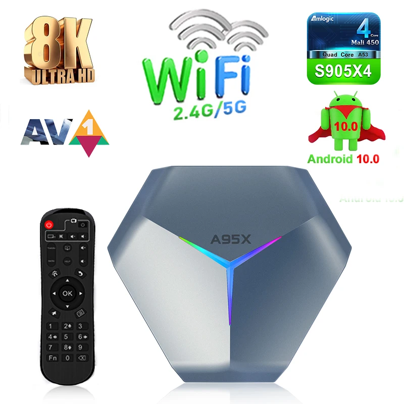 ТВ-приемники A95X F4 RGB Amlogic S905X4 Android 10 Smart TV приемники 4K HD YouTube 4 ГБ 32 128 Гб Wifi