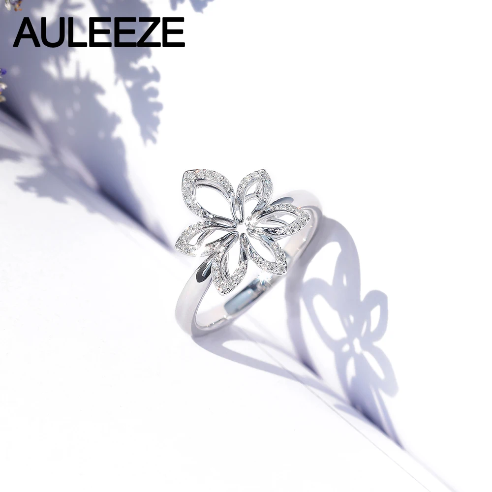 AULEEZE 18K из белого золота с бриллиантами кольцом, Изысканый цветок, Офисные женские туфли AU750 Кольцо C настоящим бриллиантом