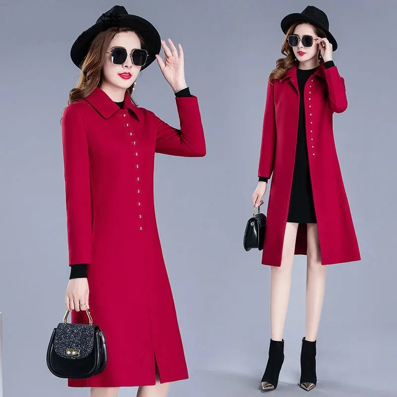 

2022 Winter Clothes Long Blend Wool Coat Women Coat Autumn Winter Female Woolen Coat Fashion Single Breasted Elegant Jacket Q95