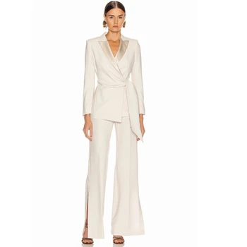 

2019 New Arrival Fashion Jumpsuit Two 2 Pieces Belt White Split Autumn Celebrity Party Women Verano High Quality Wholesale