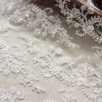 

1yard/lot Lace Embroidery Flower Sequin Tulle Fabric for Veil Wedding Dress Party Stage Garment Sewing Mesh Decoration