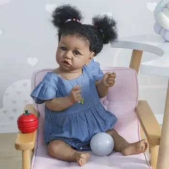 

56cm Bebe Reborn Baby Doll Full Body Silicone Realistic Bebes Boneca Reborn Newborn Dolls Toys for Girls African American Baby