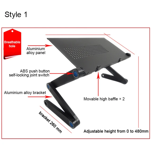 מתכוונן אלומיניום מחשב נייד לעמוד למיטה ארגונומי נייד Lapdesk מגש מחשב שולחן מעמד שולחן מעמד שולחן עם משטח עכבר-2