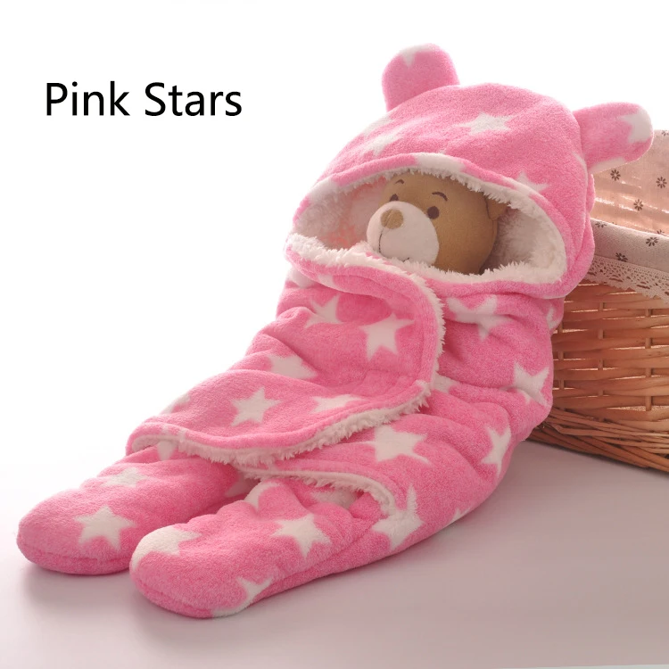 Pink Stars Детское одеяло, удобное пеленание для новорожденных, теплая детская банная накидка, детская одежда, детское Двухслойное плюшевое утепленное одеяло 78*86 см - Цвет: Pink Stars