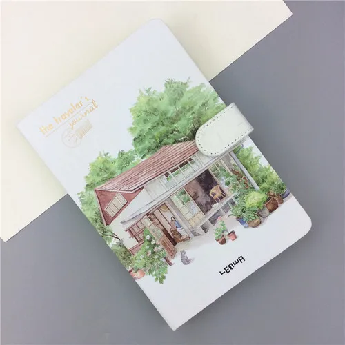 L Small Fresh Hand Account 32K Color Page Magnetic Buckle Blank Notebook Coated Side Travel Account 3 Beautiful Town - Цвет: L