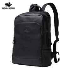BISON DENIM, мужские рюкзаки из натуральной кожи, мужские дизайнерские рюкзаки на молнии 15 дюймов, школьный рюкзак, мужской рюкзак для путешествий из воловьей кожи, N2757