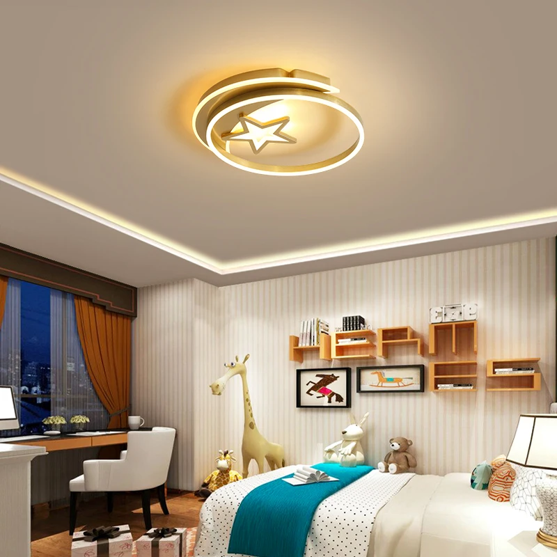 

Modern Star LED Ceiling Lamp for Kid Children's Room Bedroom Home Warm and Romantic Golden Brushed Luster Panel Light Fixtures