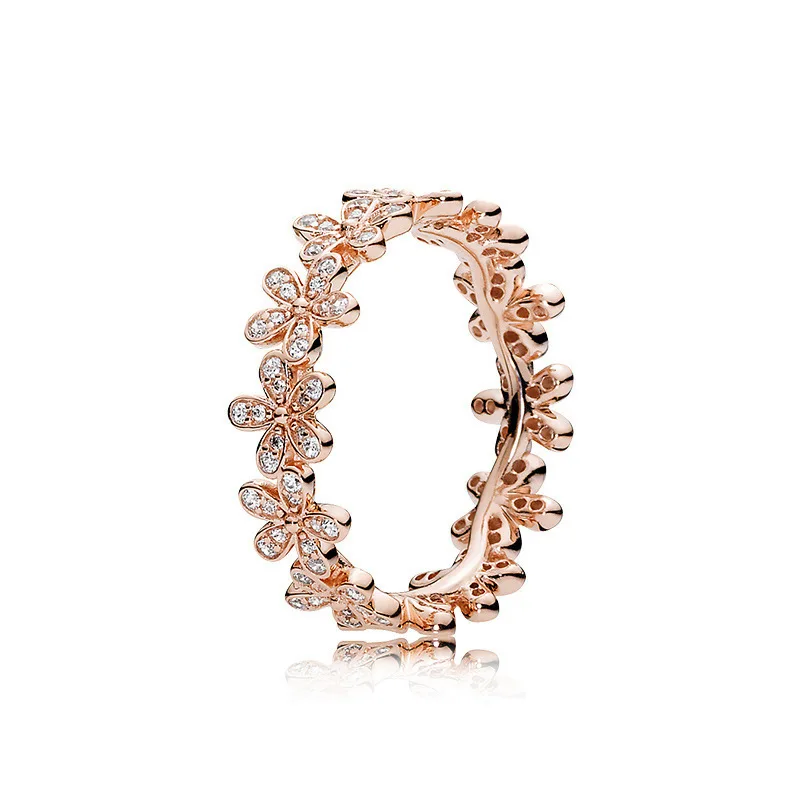 

Pan Rose Gold Dazzling Daisy Group Ring 180934cz Fashion And Personality Simple Food Finger Ring Accessories Women's