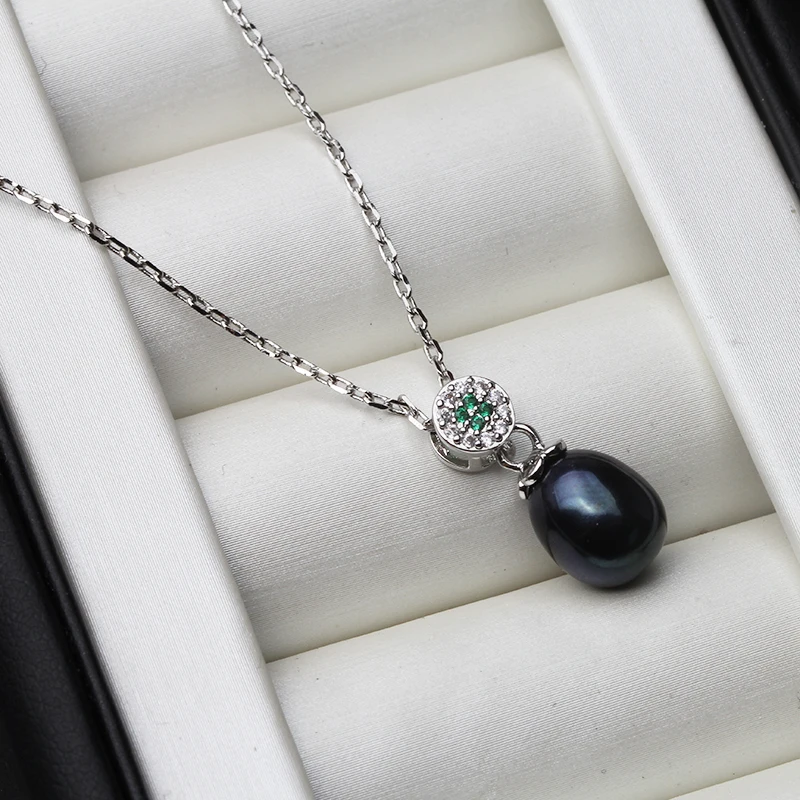 Green Stone Natural Freshwater Pearl Pendant Necklace For Women,Beautiful 925 Silver Pearl Pendant Chain Fine Jewelry