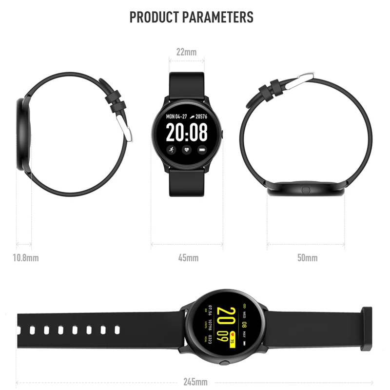Kw19 Men Smartwatch Waterproof Wearable Device Heart Rate Monitor Color Display Sports Women Smart Watch for Ios Samsung Pk Dt88