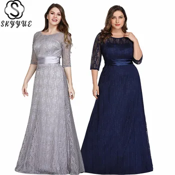 

Skyyue Bridesmaid Dress Elegant Three Quarter Sleeve Women Party for Girls O-Neck Plus Size Robe Demoiselle D Honneur 2019 C506