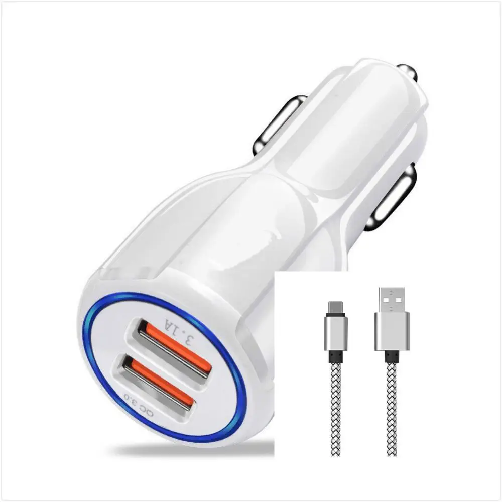 2 в 1 usb type C кабель для быстрой зарядки+ 3,0 Автомобильное зарядное устройство для Samsun Galaxy S10 Usb кабель type c кабель Usb-c для Xia mi note 10 pro - Цвет: Charger and Cable