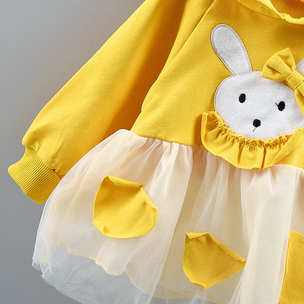 Осеннее платье для девочек накидка принцессы с длинными рукавами и рисунком кролика из мультфильма для маленьких девочек яркое платье из тюля для детей от 3 до 24 месяцев