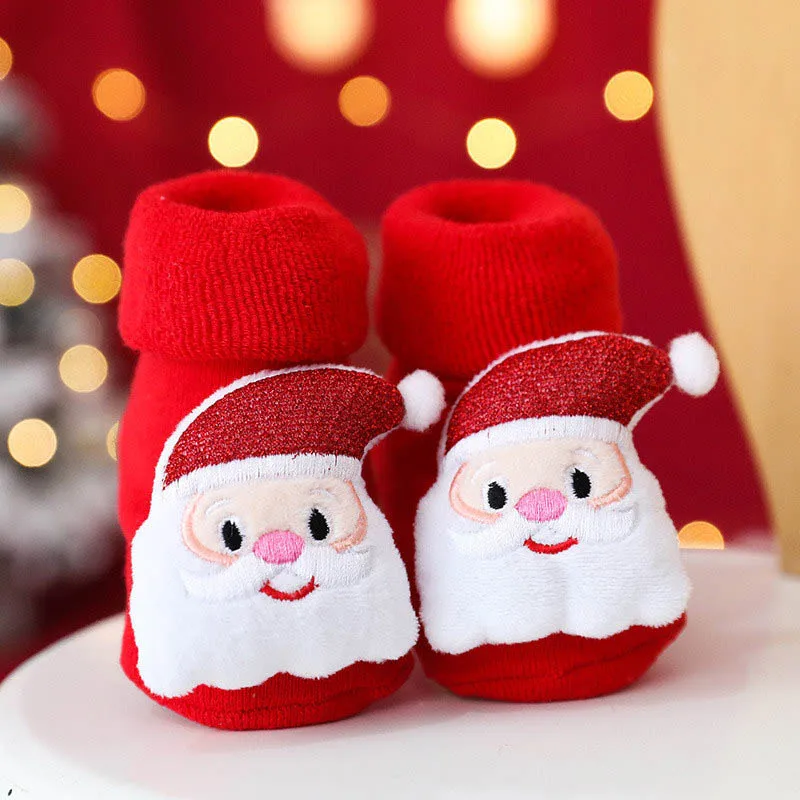 Winter New Children's Socks Woolen Ring Thickened Turn Mouth Cartoon Newborn To 3 Years Old Baby Socks Doll Christmas Baby