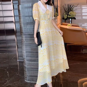 

Bohemian Retro Print Flowers Embroidery Short Sleeves Slim Temperament Mid-Length Dress Women'S Clothing High-Quality New