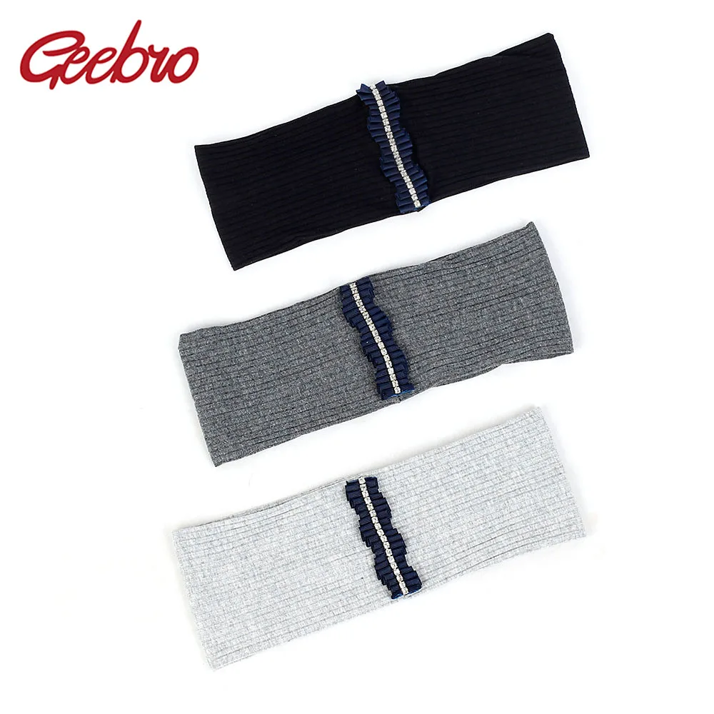 

Geebro Elegant Rhinestone Stripe Headband Female Winter Autumn Crystal Elastic Wide Hair Accessories Party Birthday Gift