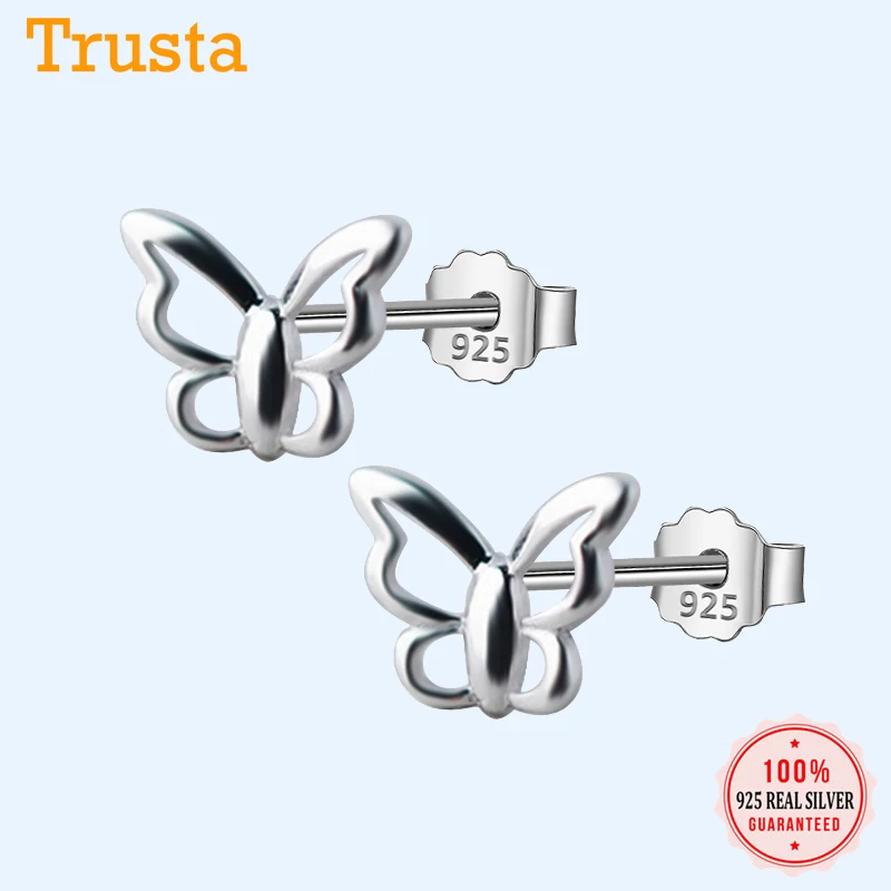 Trusta твердые 925 пробы серебряные женские ювелирные изделия Модные 7 мм X 9 мм серьги-гвоздики с бабочкой подарок для девочек-подростков, детей, леди DS140
