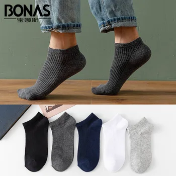 

BONAS Socks Male Autumn & Winter Short Socks Pure Cotton Breathable Short Cotton Socks Solid Color Sports Business MEN'S Double-