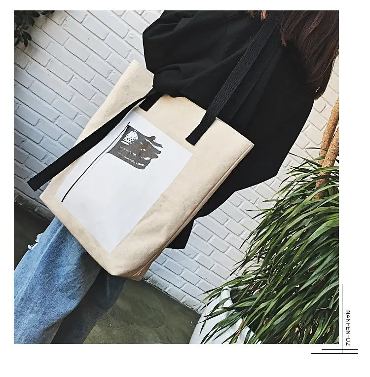 

The new Korean version of students' environmentally friendly bags simple printed shopping bags large capacity shoulder canvas