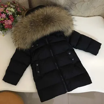 

2019 winter kids boys girls thicken warm long jacket real fur collar toddler outerwear children parkas coat dwq518