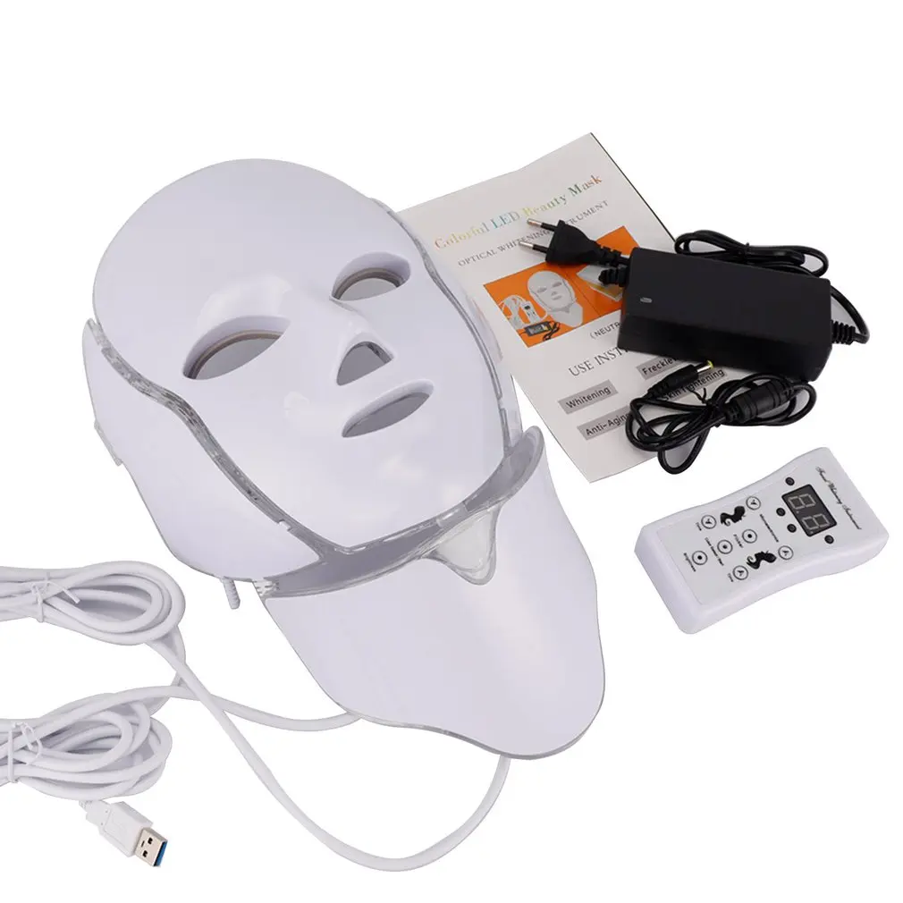 7 Colors Led Mask Face& Neck Neon-glowing Light Skin Therapy Facial Skin Care Wireless Rejuvenation Acne Face Skin Beauty