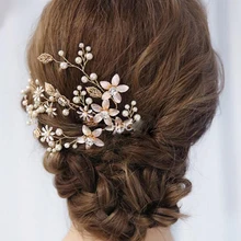 Vintage hojas de oro y Diadema Floral para novia tocado bohemio cristal perla pelo vid flor Halo accesorios para el cabello de la boda