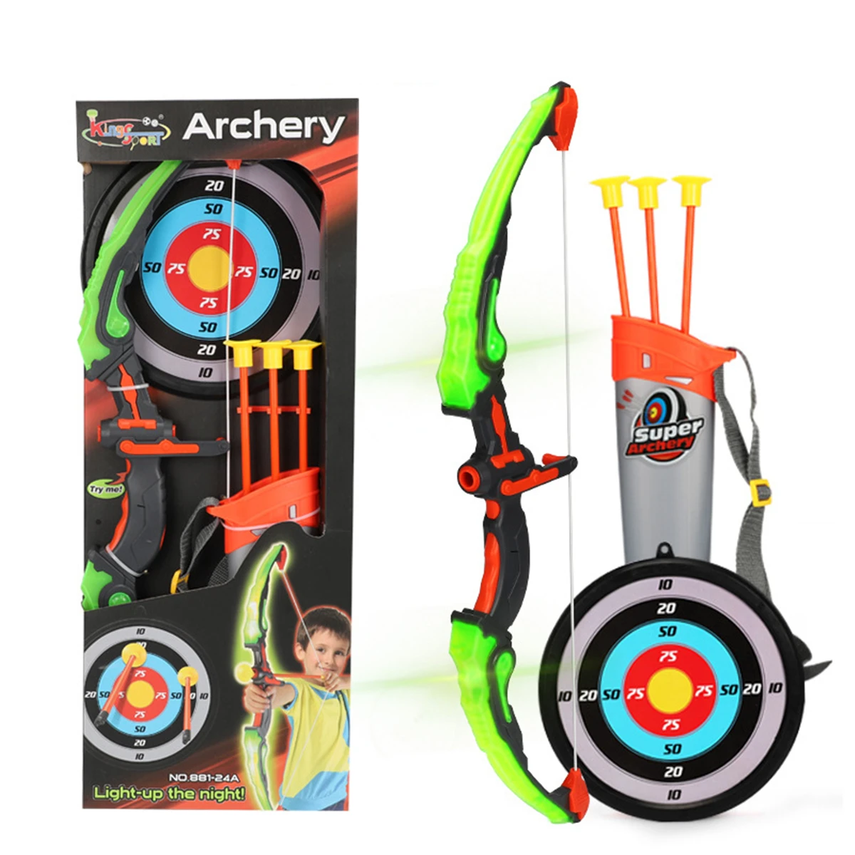 Girls Bow Arrow Target Quiver Toy Set w/ LED Lights Kids Children Indoor Outdoor 