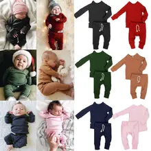Одежда для новорожденных топы с длинными рукавами для мальчиков и девочек+ штаны, теплая осенняя одежда, пижамы, пижамный комплект, одежда для сна на Хэллоуин, для детей от 0 до 24 месяцев