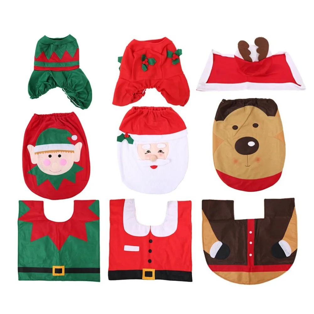 3 шт./компл., фланелевый коврик для сиденья унитаза, набор для ванной комнаты, декоративный коврик, Рождество, Navidad Elf, олень, Санта-Клаус