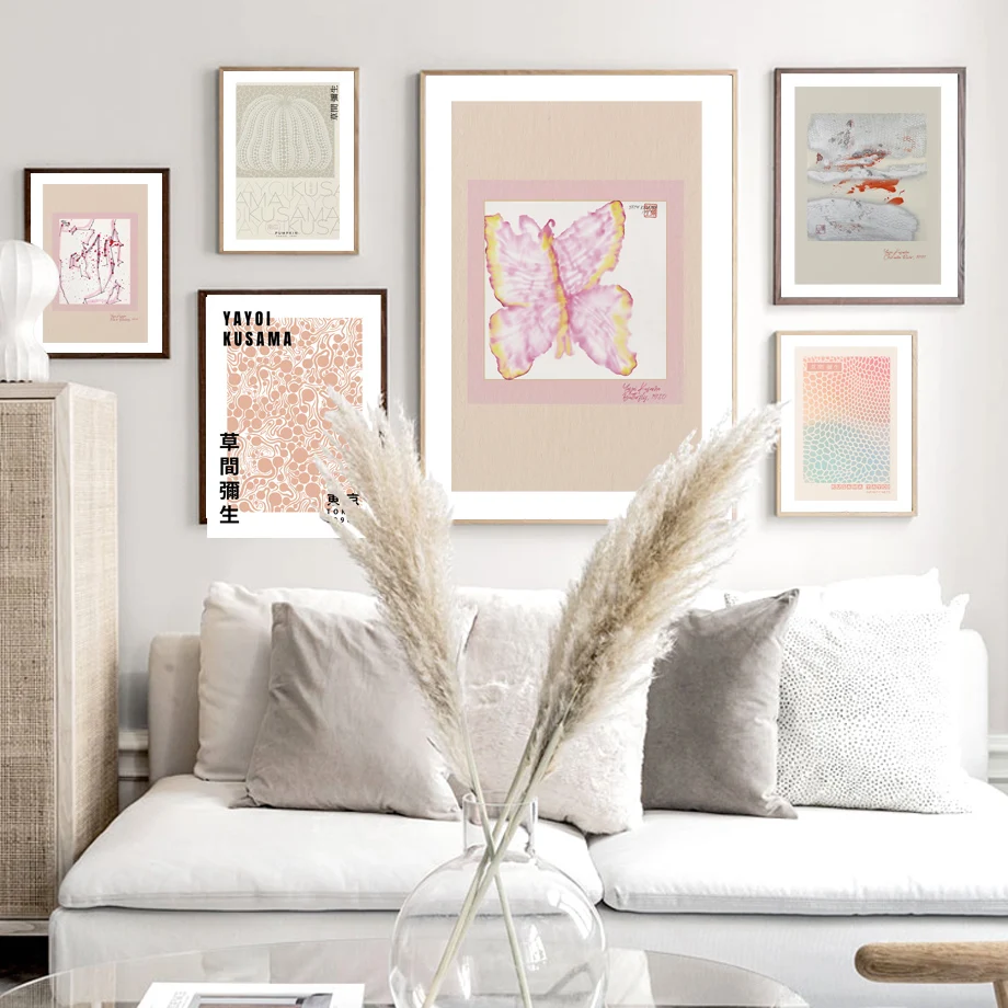 Yayoi Kusama Abstract Pumpkin Butterfly Nordic Poster Gallery Wall Art Print Canvas Painting Decor Pictures For Home Decoration