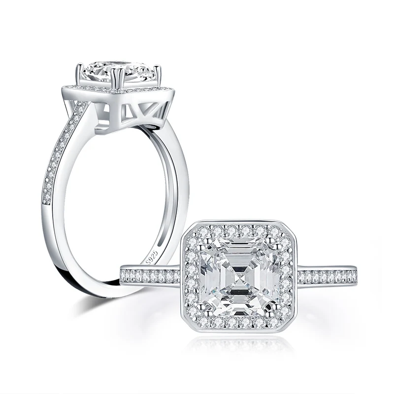AINUOSHI 925 пробы серебро 1,5 CT квадратный вырез Halo Кольцо Обручение, псевдо бриллиант, Для Женщин серебряные обручальные кольца ювелирные изделия