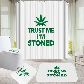 

4Type Carpets Toilet Seat Cover Non-slip Leaf Waterproof Shower Curtain Bath Mat Bathroom Decor Shower Curtain wth Hooks