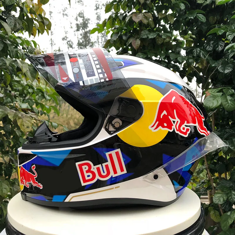 Casco moto integrale DGL Blue White Bull Helmet Sport all'aria aperta  Motocross Racing casco moto con Spoiler coda grande|Helmets| - AliExpress