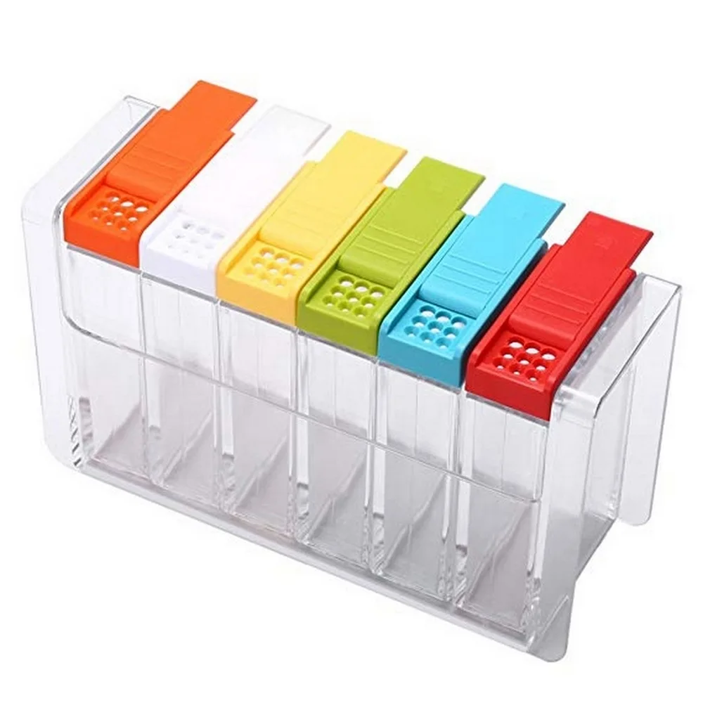 6pcs/set Acrylic transparent Spice Jar with colorful lid spice box Kitchen Tools Salt Condiment Cruet Storage box Containers
