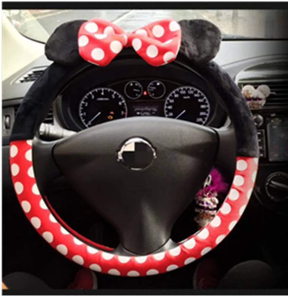 

Cute Cartoon Imitation Plush Universal Steering Wheel Cover 38cm Leather Athletic Car Handle Cover For Girl Womens