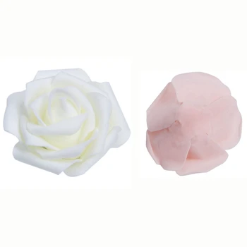 

200Pcs 6Cm Foam Rose Heads Artificial Flower Heads Wedding Decoration, 100 Pcs Milk White & 100 Pcs Peach Pink