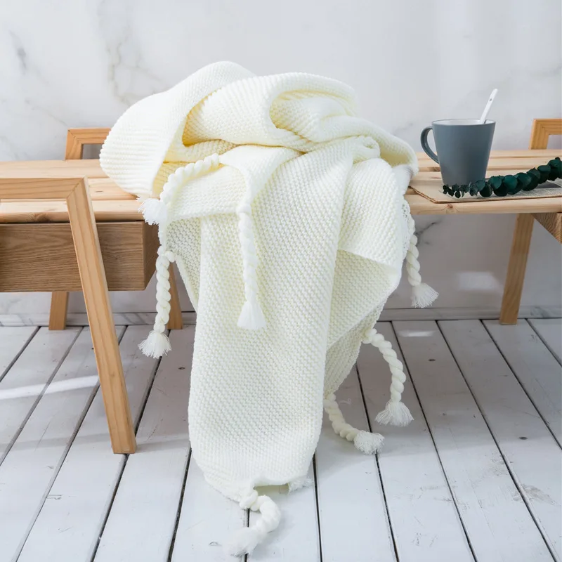 

Nordic Blanket Modern Minimalist Acrylic Solid Color Knitted Leisure with Tassels Air Conditioning Blanket Shawl