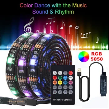 

0.3-1M5050 USB LED Music Control Strip Light RGB Flexible Tape Ribbon String Lamp with 20 Keys RF Controller for TV Desktop Lamp