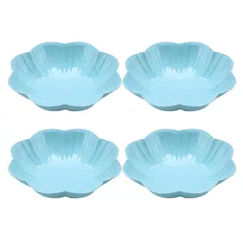 

4pcs Snack Melon Seeds Storage Plate Household Candy Snack Dry Food Plate Dish Tray Service Plate Flower Shape (Blue)