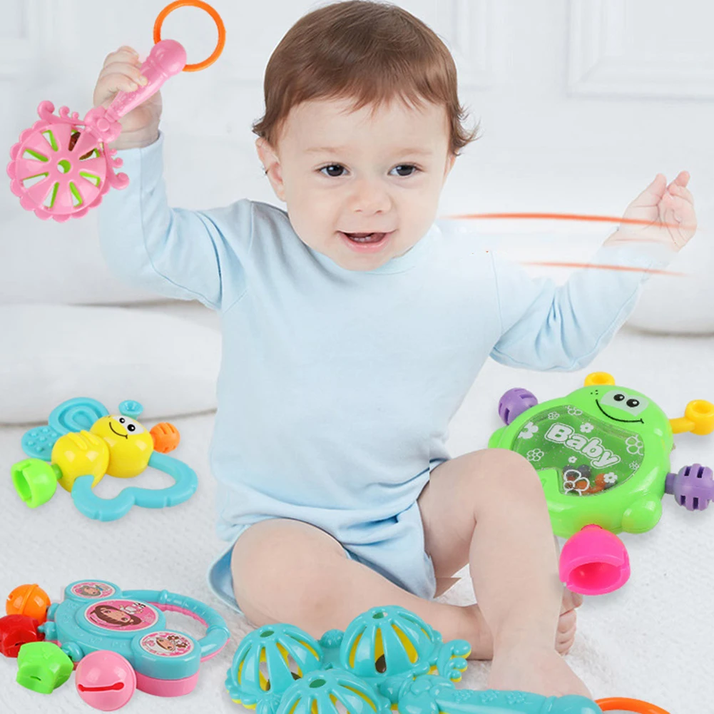 7Pcs Cartoon Animal Newborn Baby Shake Hand Bell Musical Rattle Teething Toy 0-12 Months Newborn Infant Baby Boy Toys NEW