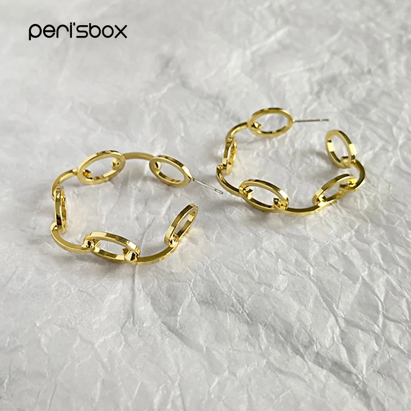 

Peri'sBox 2019 Fashion Gold Circle Stud Earrings for Women Ellipse and Line Link Geometric Earrings Stud Minimalist Earrings