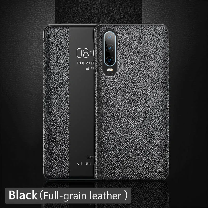 Black Умный кожаный чехол для телефона с окошком для huawei P30 P30 Pro чехол Полный чехол для телефона для huawei p20 Pro mate 10 mate 30 20 Pro - Цвет: Black