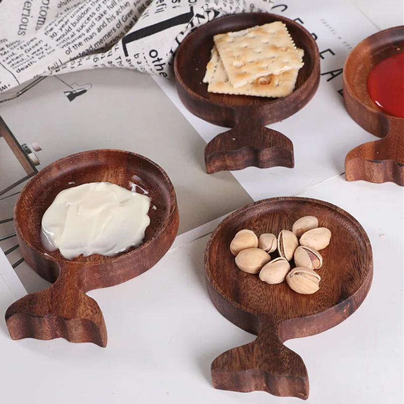 

Wood Fruit Snack Plate Handmade Natural Solid Wood Food Dish Tableware