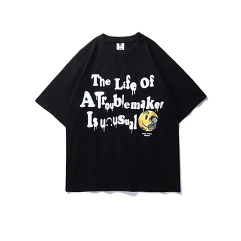 

Original Smiley Letter Print White Black Tshirts Mena and Women O Neck Short Sleeve Loose Casual T Shirt Harajuku Oversize Tees