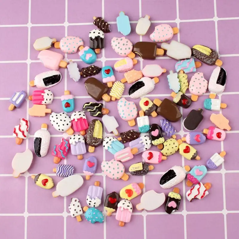 

Assorted Kawaii Resin Ice Cream With Heart Polka Dot Design Cabochon Flatback for Scrapbooking Phonecase Hair Clip DIY Craft