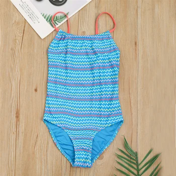 

7-14Years Girls Swimsuit Large Size Swimsuit New 2020 Girl Striped Swimwear Hanging Neck Bathing Suit One Piece Style 1087