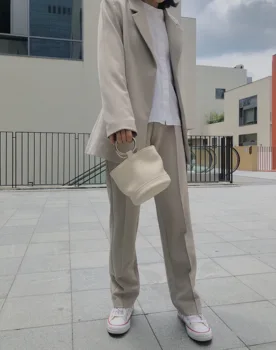 

Women Long Pants Straight Solid Color Zipper Trousers Loose Casual Trousers