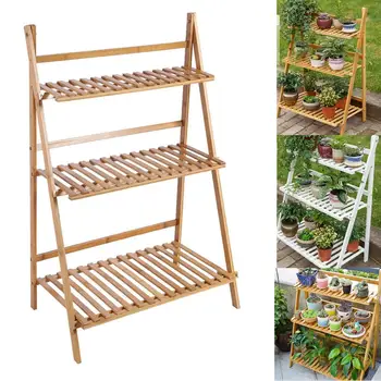 

Foldable Wooden Flower Plant Pots Rack Stand Shelf for Balcony Living Room Garden Patio Plant Flower Rack Holder Display